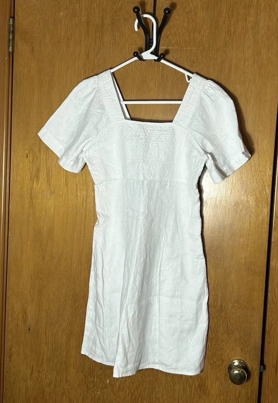 MADEWELL Square Neck Mini Dress with Back Cutout 100% Linen Size 0 NEW